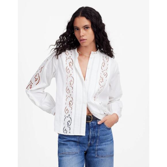 Madewell Tops - NWT Madewell Lace-Inset Pintucked Button Up White Size S